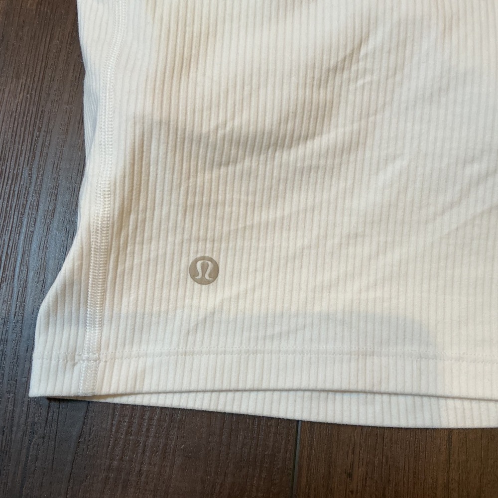 Lululemon Ribbed One-Shoulder Yoga Tank Top Cream LW1ESSS Size 2 Activewear - Picture 2 of 4